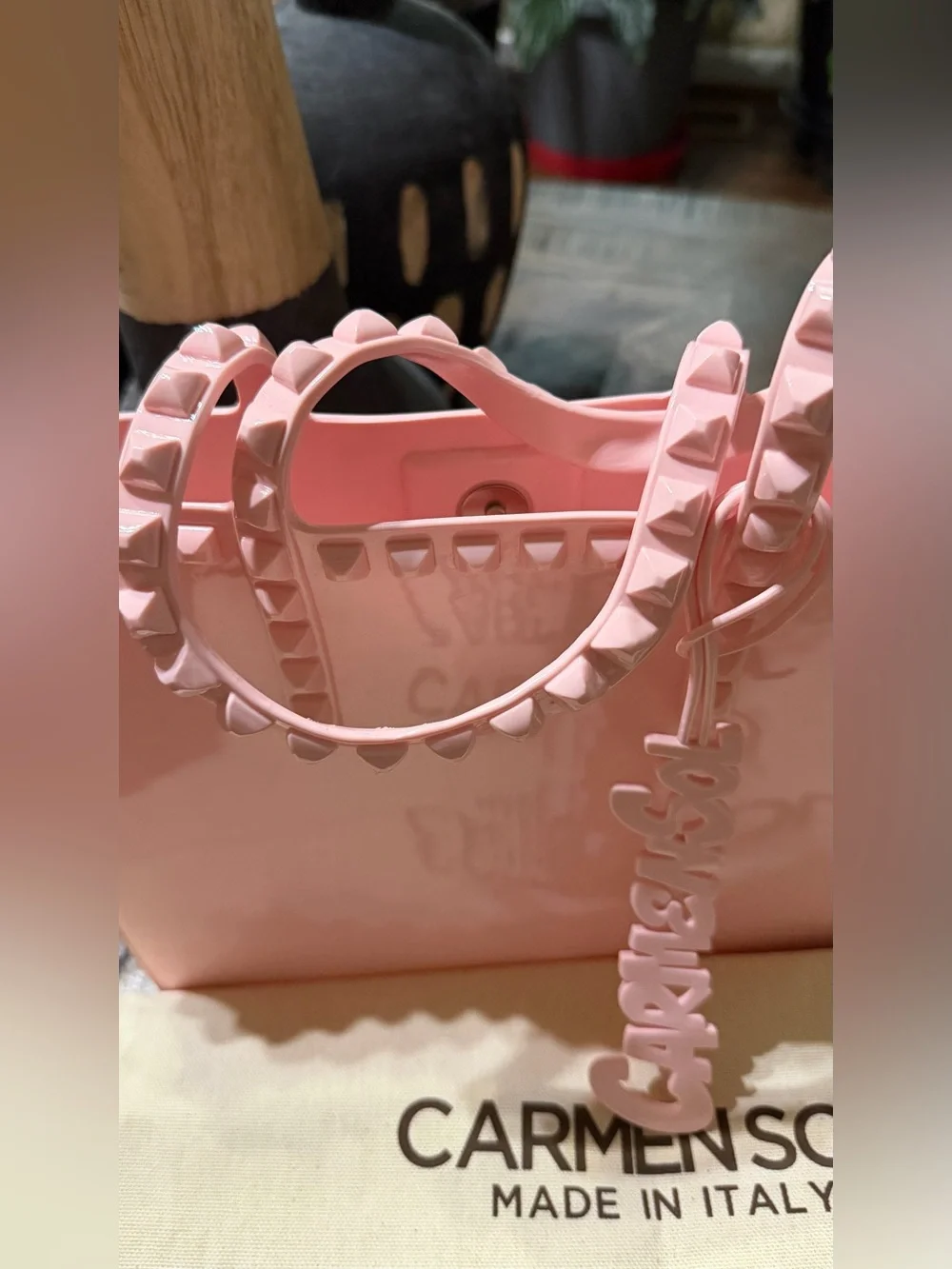 NWOT Carmen Sol Baby Pink Studded Jelly Tote Made in Italy Dust Bag